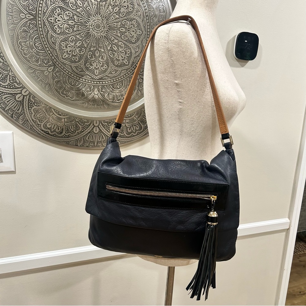 Anya Hindmarch Black Leather Shoulder Bag with Brown Strap and Tassel - Picture 2 of 12